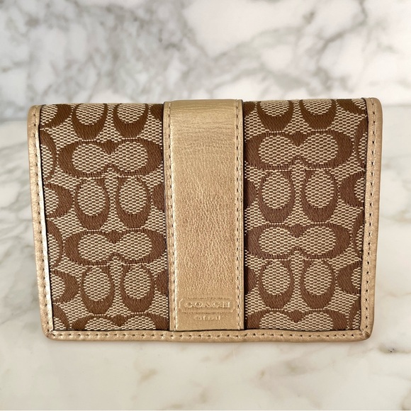 Vintage Coach Signature Card Case Wallet Khaki/Metallic Brown - Picture 10 of 13